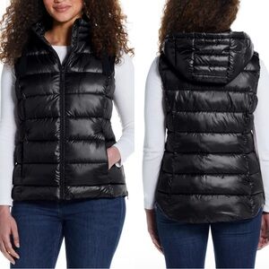 Weatherproof Women's Shiny Black Hooded Vest‎ Size Small